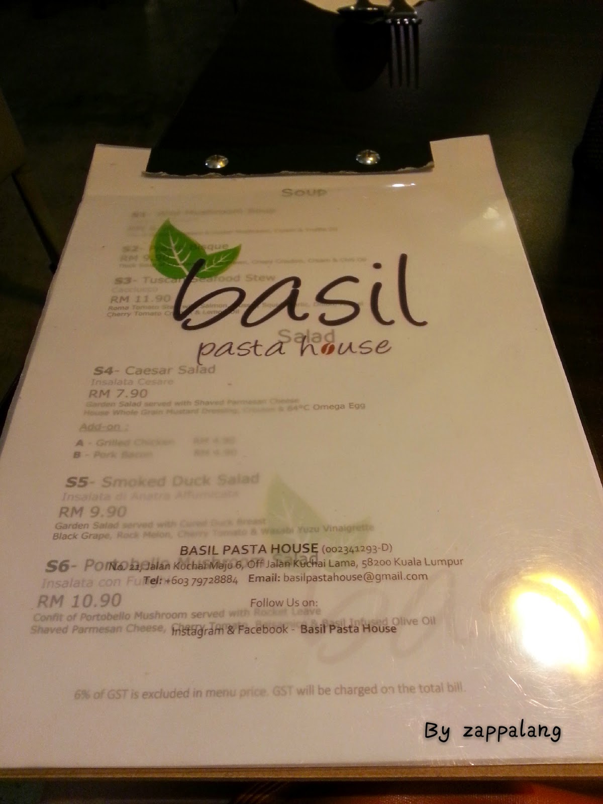 ZapPaLang Basil pasta house kuchai lama